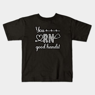 You RN Good Hands! [white with leopard print] Kids T-Shirt